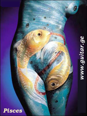 www.guitar.ge - Signs of the Zodiac. Pisces sign, the Fishes, body art, tattoo, piercing, picture, photo, art, colour, paint