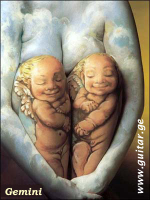 www.guitar.ge - Signs of the Zodiac. Gemini sign, the Twins, body art, tattoo, piercing, picture, photo, art, colour, paint